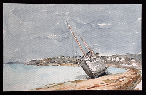 Image 1 of 4 Prachtige aquarellen " Kust " Frans landschap, Schilderijen