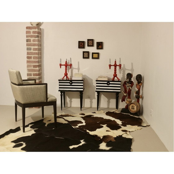 Image 1 of Vintage kubus fauteuil in gevlekte stof en hout, 1960