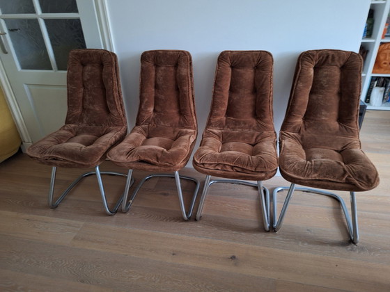 Image 1 of Vier Seventees Stoelen Teddy Bruine originele bekleding