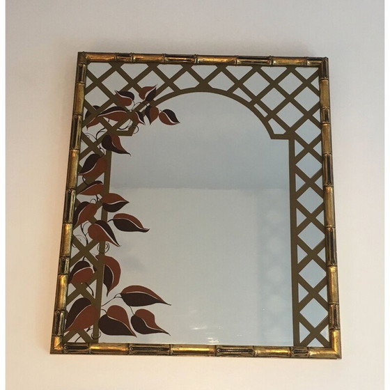 Image 1 of Decoratieve vintage spiegel in verguld hout en bedrukt bloemmotief, 1970