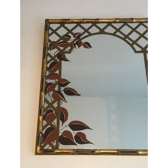 Image 1 of Decoratieve vintage spiegel in verguld hout en bedrukt bloemmotief, 1970