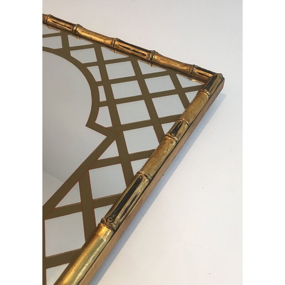 Image 1 of Decoratieve vintage spiegel in verguld hout en bedrukt bloemmotief, 1970