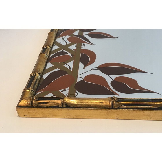 Image 1 of Decoratieve vintage spiegel in verguld hout en bedrukt bloemmotief, 1970