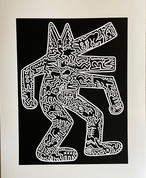 Keith Haring (1958-1990), Hond, 1985, gelicentieerd door Artestar Ny, gedrukt in Groot-Brittannië.