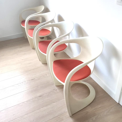 4X Vintage Space Age 'Casalino' Eetkamerstoelen Door Alexander Begge Voor Casala