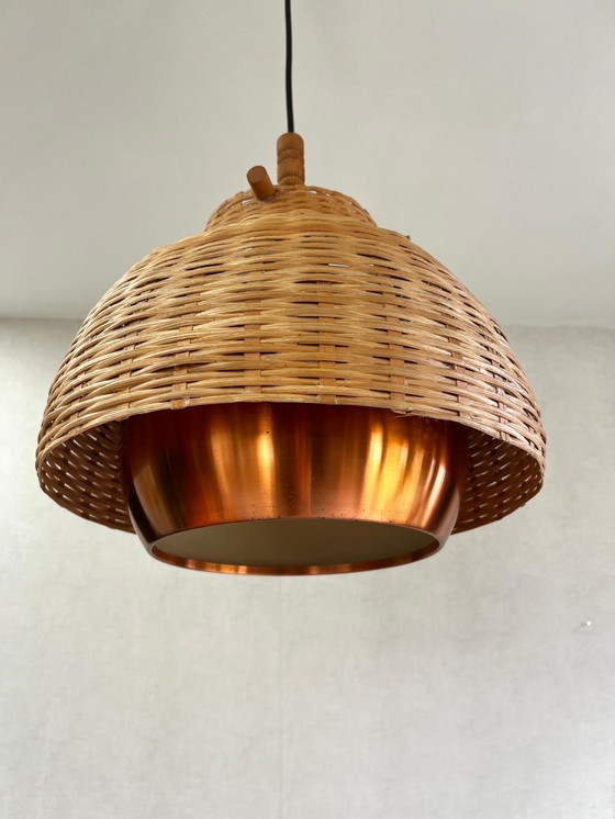 Image 1 of Japandi Plafondlamp Rotan met koper