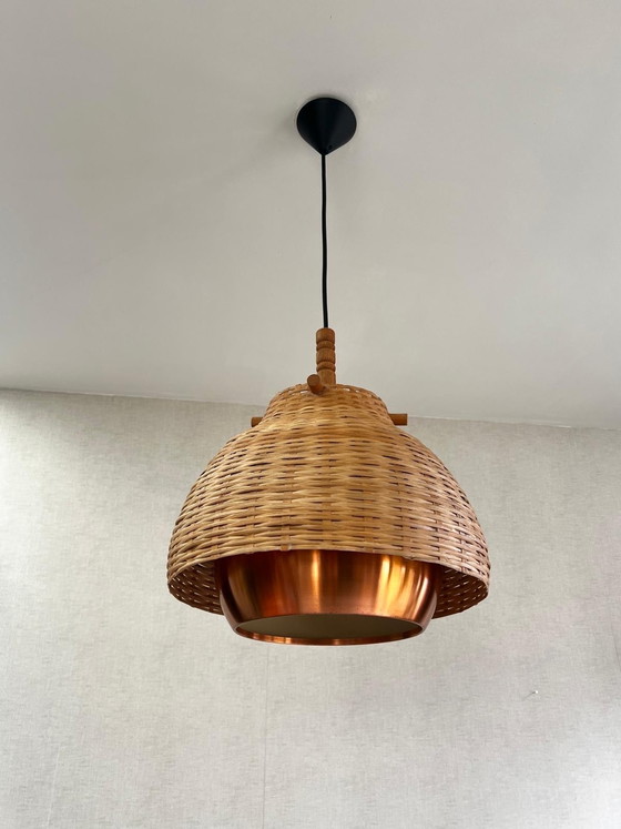 Image 1 of Japandi Plafondlamp Rotan met koper