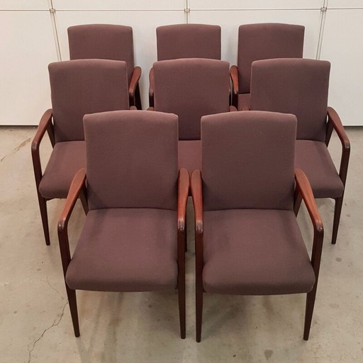 Set van 8 vintage teakhouten fauteuils, Denemarken