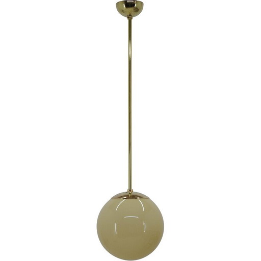 Vintage Bauhaus hanglamp van messing en geblazen glas, 1930