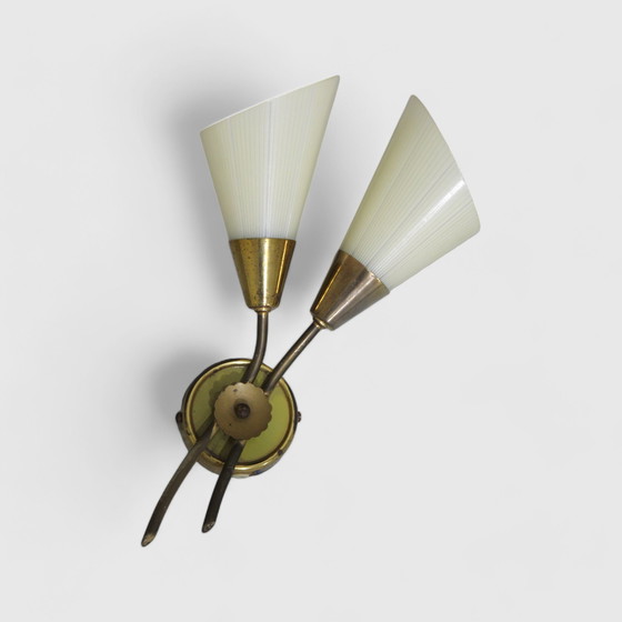 Image 1 of Vintage Wandlamp - Jaren '50, Messing, Glas