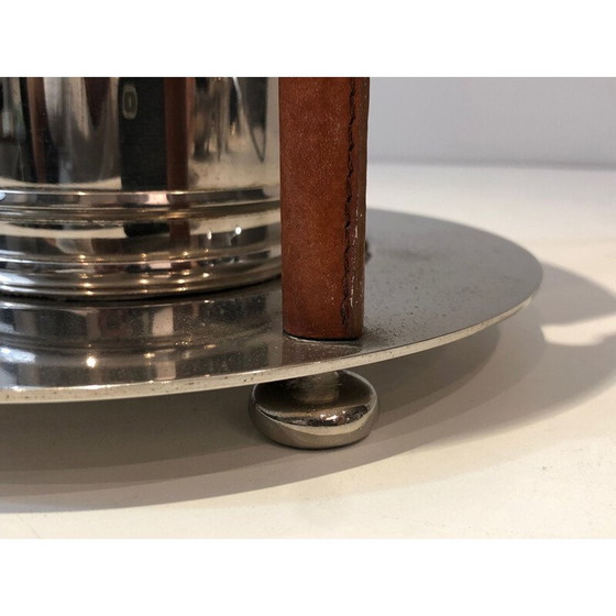 Image 1 of Vintage verzilverde metalen en lederen champagne-emmer met flutes display, Frankrijk 1970