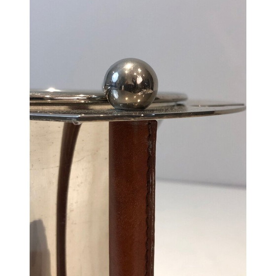 Image 1 of Vintage verzilverde metalen en lederen champagne-emmer met flutes display, Frankrijk 1970