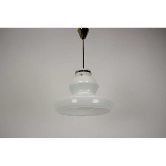 Image 1 of Vintage glazen en koperen hanglamp van Napako, Tsjecho-Slowakije 1960