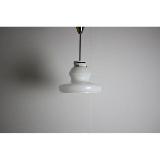 Image 1 of Vintage glazen en koperen hanglamp van Napako, Tsjecho-Slowakije 1960