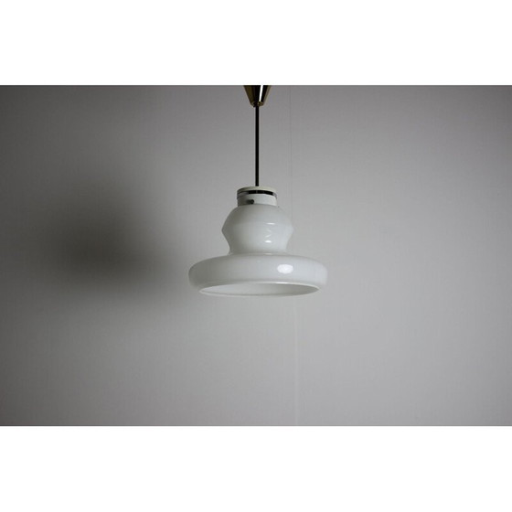 Image 1 of Vintage glazen en koperen hanglamp van Napako, Tsjecho-Slowakije 1960