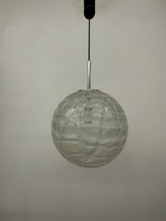 Image 1 of Mid century Doria leuchten glazen hanglamp , 1970's