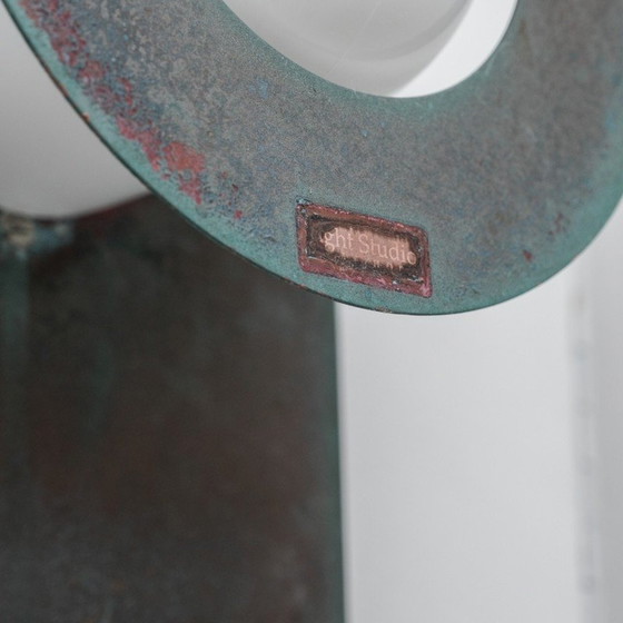 Image 1 of Paar vintage wandlampen in gepatineerd koper en opaline glas voor Horn, Denemarken 1980