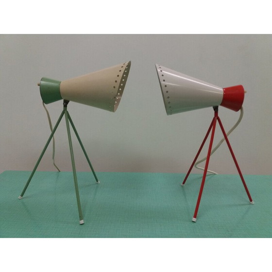 Image 1 of Vintage metalen tafellamp in glas, Tsjechoslowakije 1958