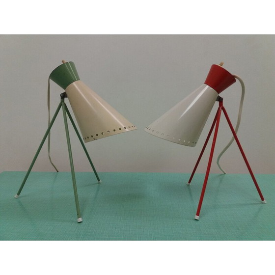 Image 1 of Vintage metalen tafellamp in glas, Tsjechoslowakije 1958