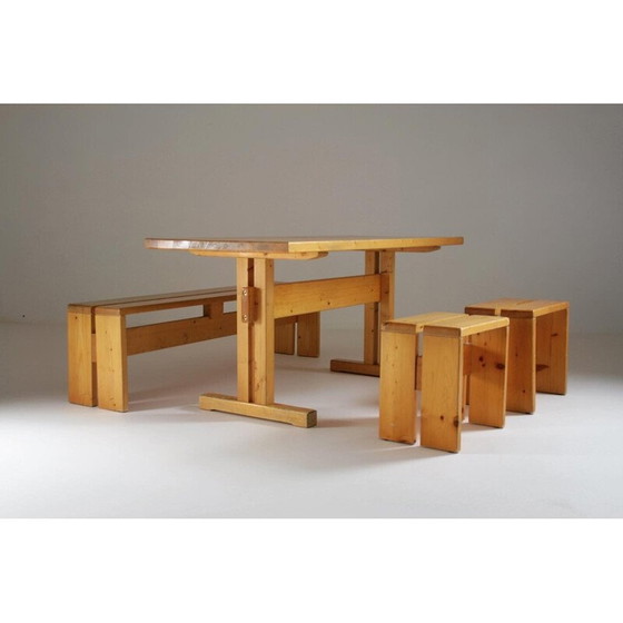 Image 1 of Vintage grenen eetset, Perriand selectie voor Les Arcs, Frankrijk 1960
