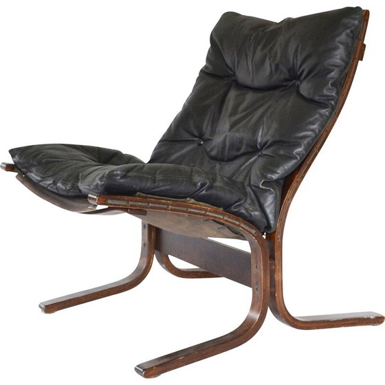 Image 1 of Vintage zwart lederen Siesta fauteuil van Ingmar Relling voor Westnofa, Noorwegen 1960