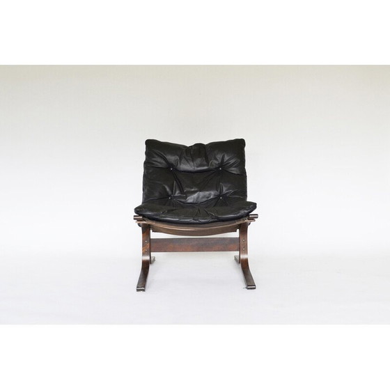 Image 1 of Vintage zwart lederen Siesta fauteuil van Ingmar Relling voor Westnofa, Noorwegen 1960