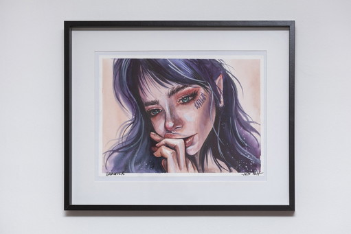 Prachtige aquarel in lijst. Portret – schilderijen tekeningen, Figuratief