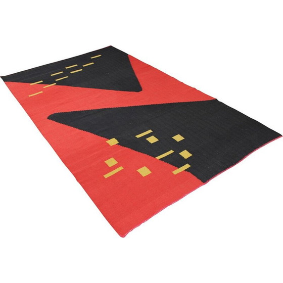 Image 1 of Vintage geometrisch modern kilim vloerkleed van Kybal, Tsjecho-Slowakije 1950