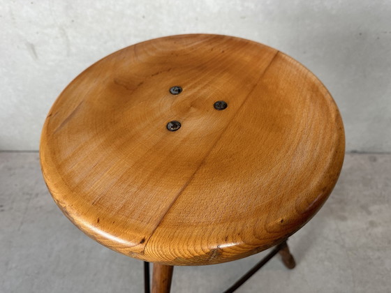 Image 1 of Vintage Industriële Verstelbare Kruk - Beuk