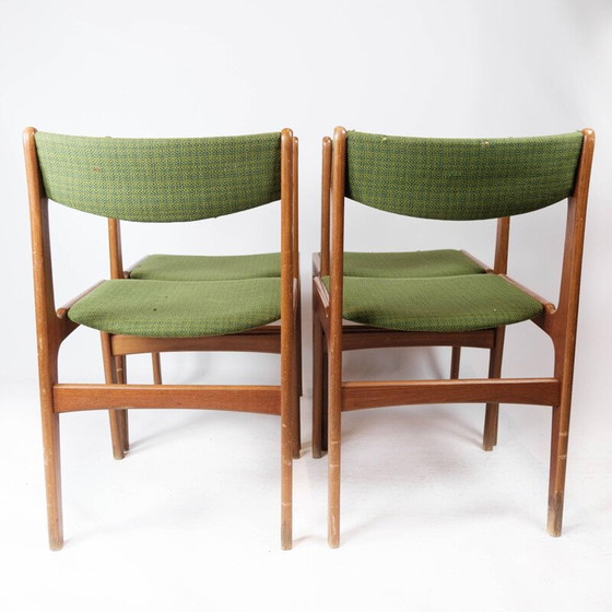 Image 1 of Set van 4 vintage eetkamerstoelen in teakhout en groene bekleding van Erik Buch voor O.D Møbler, jaren 1960