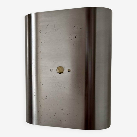 Image 1 of Vintage gebogen wandlamp van geborsteld metaal - Frankrijk 1970