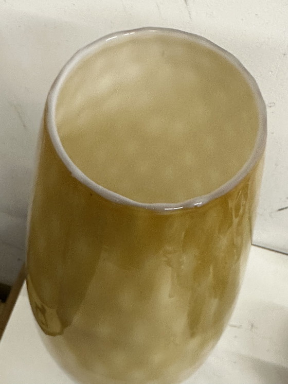 Image 1 of Grote vintage 60'S vaas Empoli tweekleurig glas - amber en wit H 51 cm