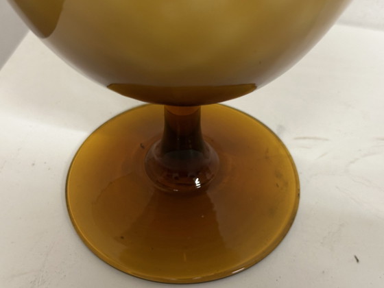 Image 1 of Grote vintage 60'S vaas Empoli tweekleurig glas - amber en wit H 51 cm