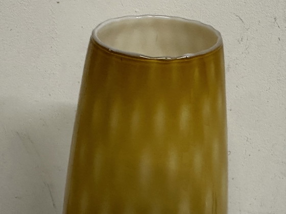 Image 1 of Grote vintage 60'S vaas Empoli tweekleurig glas - amber en wit H 51 cm