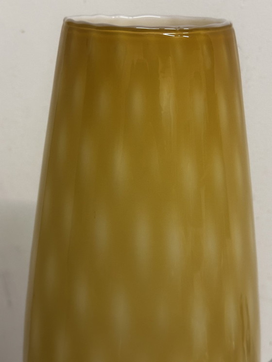 Image 1 of Grote vintage 60'S vaas Empoli tweekleurig glas - amber en wit H 51 cm