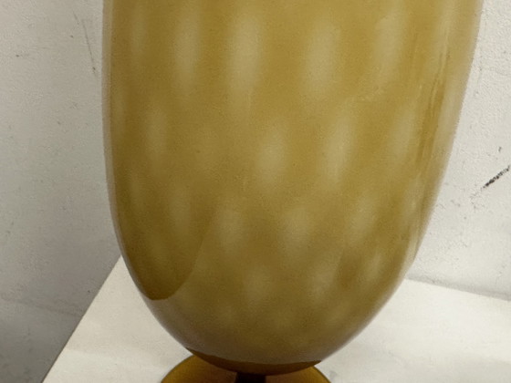 Image 1 of Grote vintage 60'S vaas Empoli tweekleurig glas - amber en wit H 51 cm