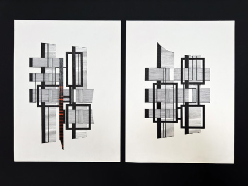 Abstracte composities (2 kunstwerken) - Eugène Eechaut (1928-2019)