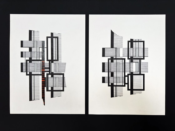 Image 1 of Abstracte composities (2 kunstwerken) - Eugène Eechaut (1928-2019)