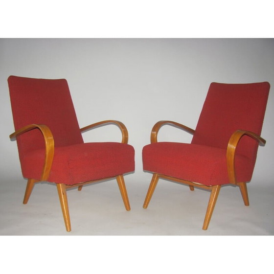 Image 1 of Paar vintage gebogen houten fauteuils van Smidek voor Jitona, Tsjecho-Slowakije 1960