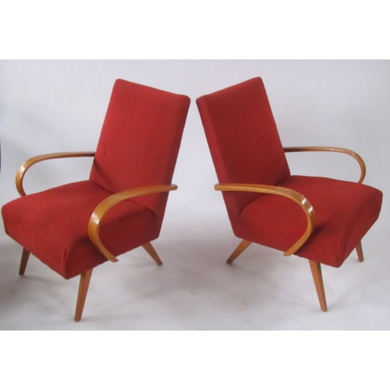 Image 1 of Paar vintage gebogen houten fauteuils van Smidek voor Jitona, Tsjecho-Slowakije 1960