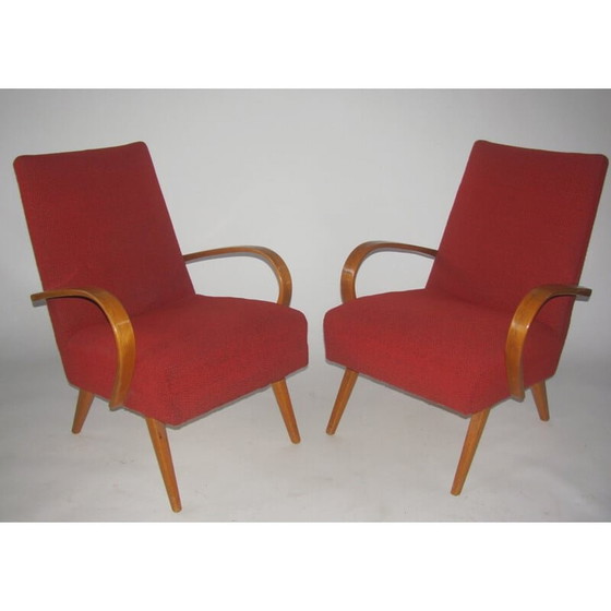 Image 1 of Paar vintage gebogen houten fauteuils van Smidek voor Jitona, Tsjecho-Slowakije 1960