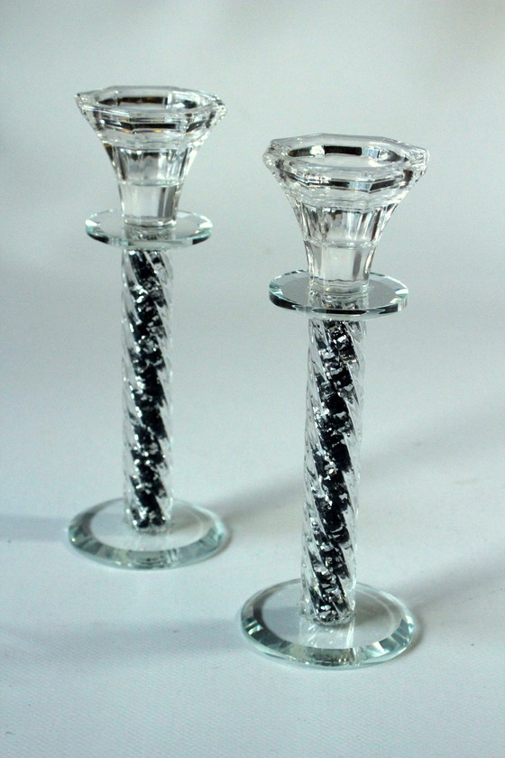 Image 1 of 2 Uitzonderlijke kristallen glazen kandelaars - Vintage