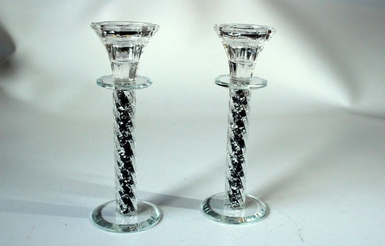 Image 1 of 2 Uitzonderlijke kristallen glazen kandelaars - Vintage