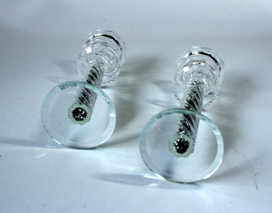 Image 1 of 2 Uitzonderlijke kristallen glazen kandelaars - Vintage