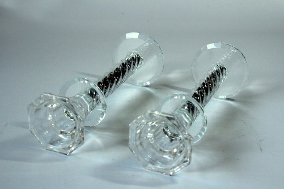 Image 1 of 2 Uitzonderlijke kristallen glazen kandelaars - Vintage