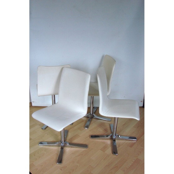 Image 1 of Set van 4 vintage draaistoelen in chroom metaal en leer, 1990