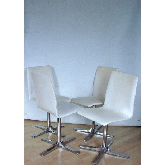 Image 1 of Set van 4 vintage draaistoelen in chroom metaal en leer, 1990