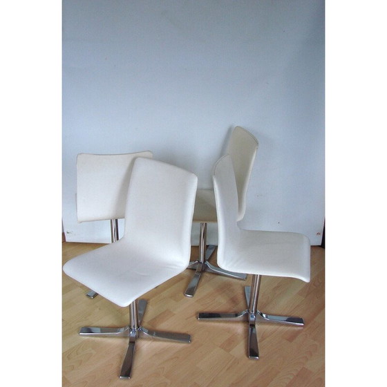 Image 1 of Set van 4 vintage draaistoelen in chroom metaal en leer, 1990