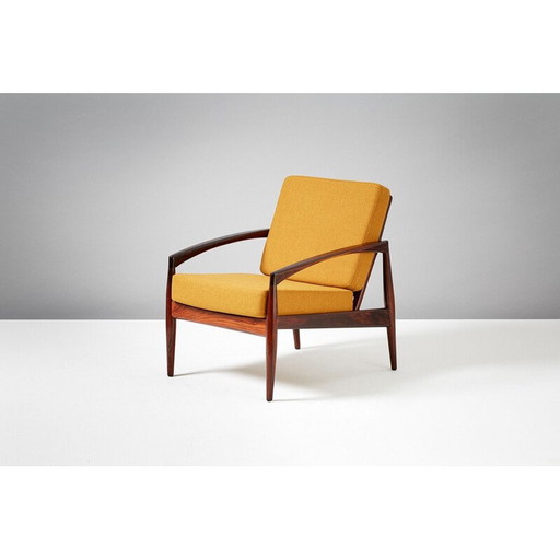 Vintage Kai Kristiansen Papiermes palissander gele fauteuil 1955