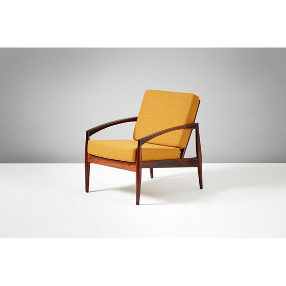 Image 1 of Vintage Kai Kristiansen Papiermes palissander gele fauteuil 1955